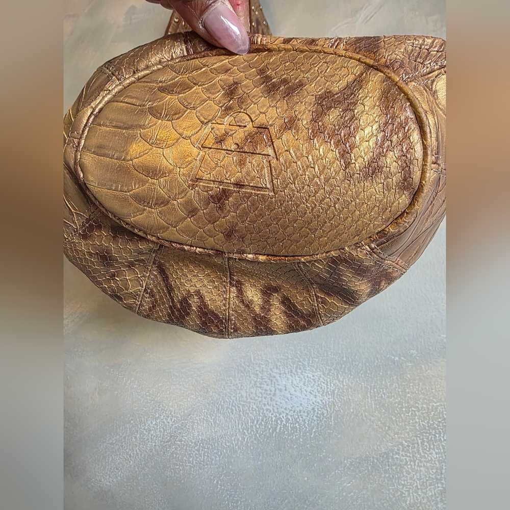 Y2K Metallic Gold Python Snake Embossed Bling Stu… - image 5